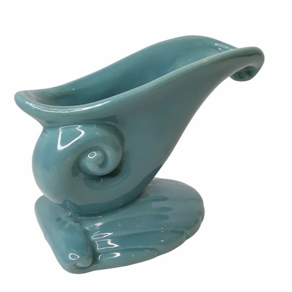 Vintage HAEGER Pottery Planter Blue Aqua Turquoise Clam Shell Wave Green Foil - Picture 2 of 12